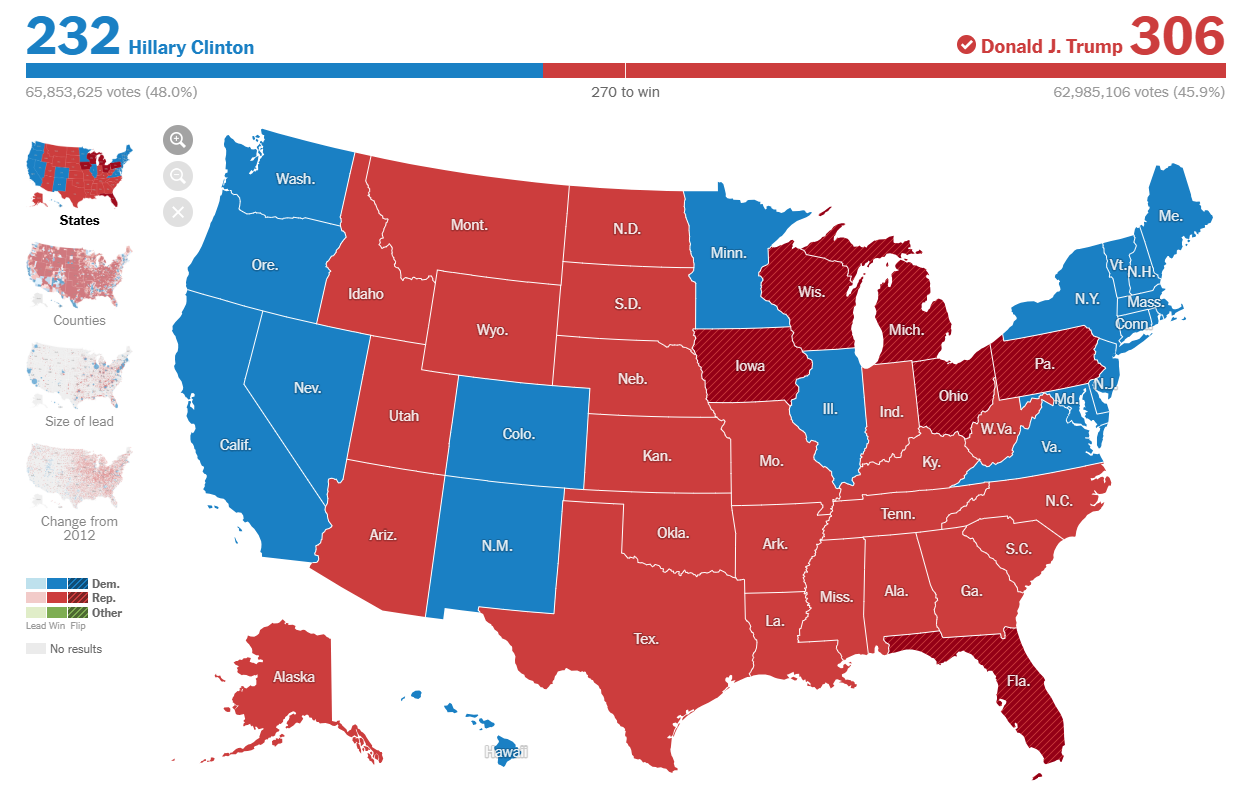 Results of the 2016 election. Infographic by The New York Times